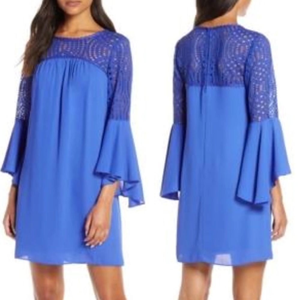 Lilly Pulitzer Elegant Blue Lace Sleeve Dress